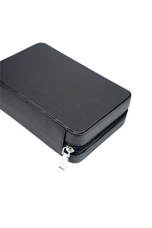 Cohiba Çakmak Kesicili Siyah Çizgili Deri Puro Taşıma Çantası - Seyahat Humidoru