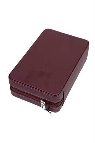 Cohiba Bordo Çizgili Dahili Çakmak Kesicili Deri Puro Taşıma Çantası - Seyahat Humidoru