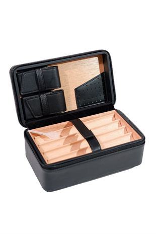 Cohiba XL Siyah Çakmak Kesicili Deri Puro Taşıma Çantası - Seyahat Humidoru