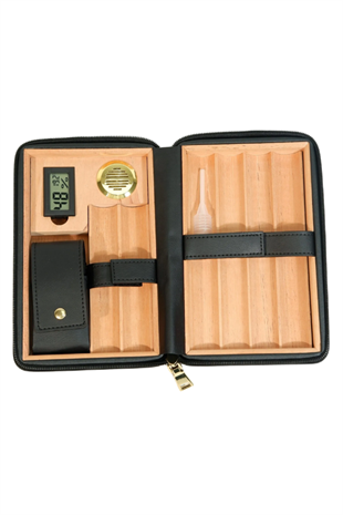 Cohiba Dahili Çakmak Siyah Deri Puro Taşıma Çantası & Seyahat Humidoru
