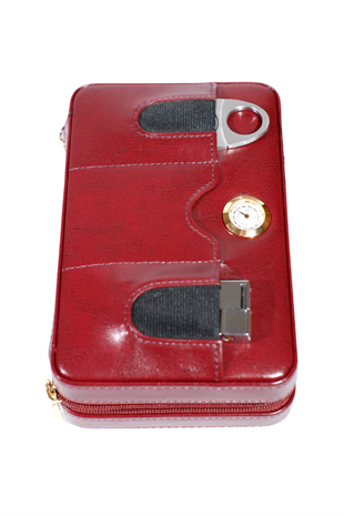 Cohiba Çakmak Kesicili Bordo Deri Puro Taşıma Çantası - Seyahat Humidoru