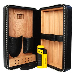 Cohiba Siyah Kesici ve Çakmaklı Deri Puro Taşıma Çantası