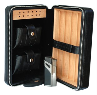 Cohiba Siyah Kesici ve Çakmaklı Deri Puro Taşıma Çantası