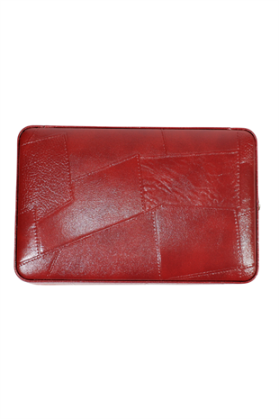 Cohiba Dahili Çakmaklı Bordo Desenli Deri Puro Taşıma Çantası - Seyahat Humidoru