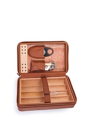 PQ Çakmak Kesicili Taba Deri Puro Taşıma Çantası