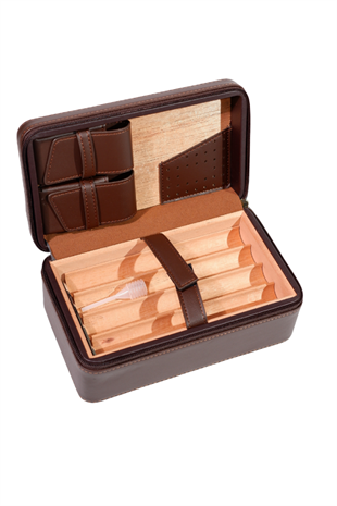 Cohiba XL Kahverengi Deri Puro Taşıma Çantası - Seyahat Humidoru