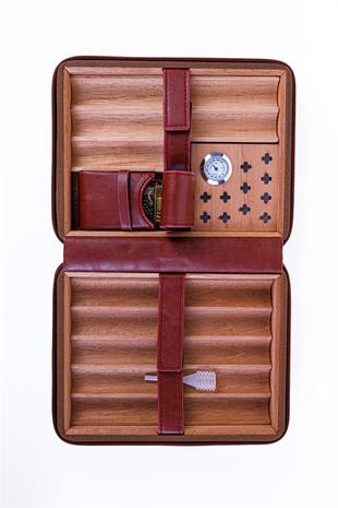 Cohiba XL Kiremit Dahili Çakmak Deri Puro Taşıma Çantası & Seyahat Humidoru