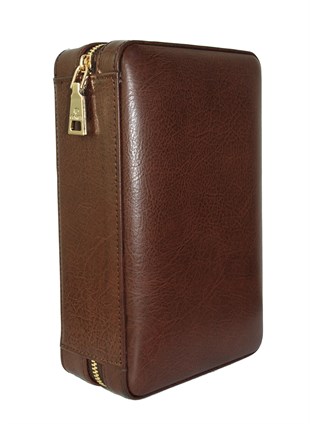 Cohiba Kahverengi Kesici ve Çakmaklı Deri Puro Taşıma Çantası