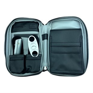 Cohiba Siyah-Gri Çakmak Kesicili Puro Taşıma Çantası