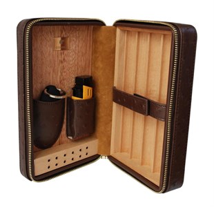 Cohiba Kahverengi Kabartmalı Deri Puro Taşıma Çantası