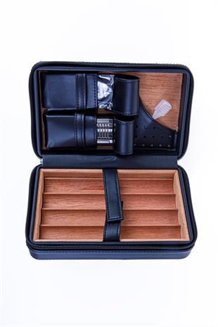 Cohiba Siyah Çakmak Kesicili Deri Puro Taşıma Çantası & Seyahat Humidoru