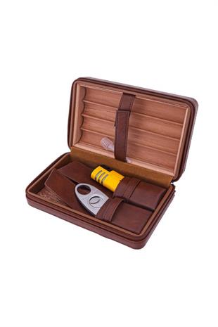 Cohiba Kahverengi Deri Çakmak Kesicili Puro Taşıma Çantası