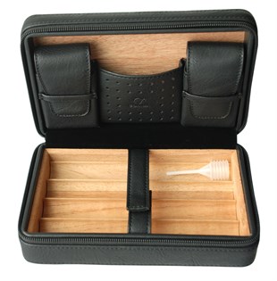 Cohiba Siyah V Kesici ve Çakmaklı Deri Puro Taşıma Çantası