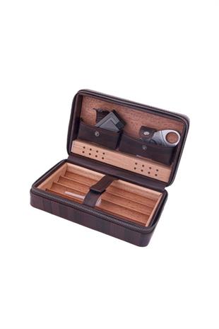Cohiba Kahverengi Fırça Desenli Deri Puro Taşıma Çantası