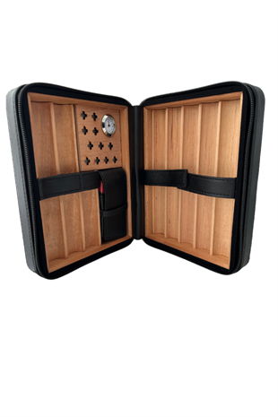 Cohiba XL Siyah Dahili Çakmak Deri Puro Taşıma Çantası & Seyahat Humidoru