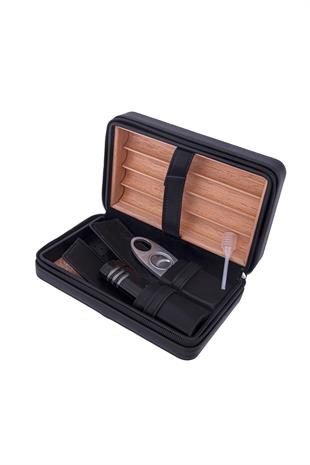 Cohiba Siyah Deri Çakmak Kesicili Puro Taşıma Çantası