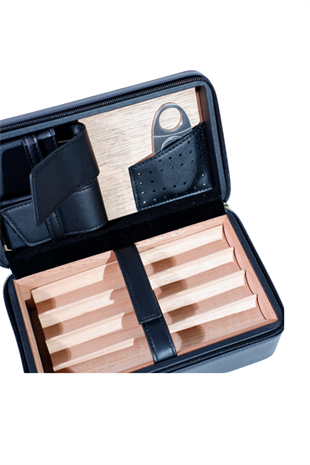 Cohiba XL Siyah Çakmak Kesicili Deri Puro Taşıma Çantası - Seyahat Humidoru