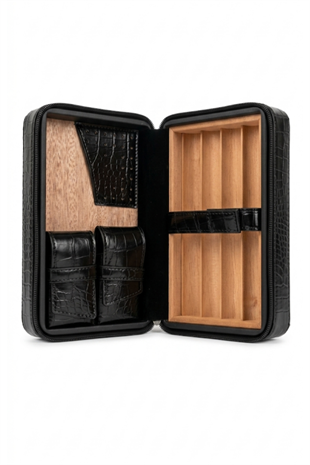 Firebird Siyah Timsah Desenli Deri Puro Taşıma Çantası & Seyahat Humidoru