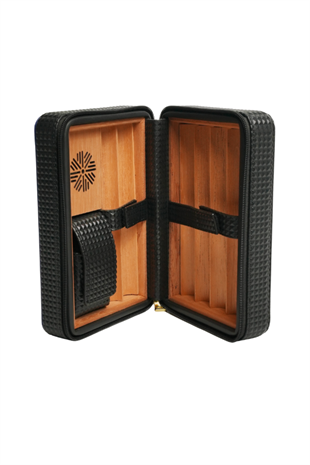 PremiumQuality Siyah-Mavi Deri Seyahat Humidor Puro Kutusu