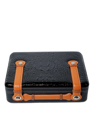 PQ Çakmak Kesicili XXL Siyah Deri Puro Taşıma Çantası & Seyahat Humidoru