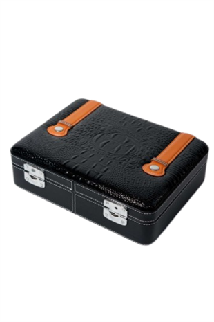 PQ Çakmak Kesicili XXL Siyah Deri Puro Taşıma Çantası & Seyahat Humidoru