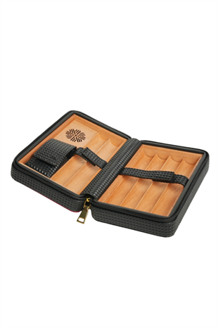 PremiumQuality Siyah-Sarı Deri Seyahat Humidor Puro Kutusu