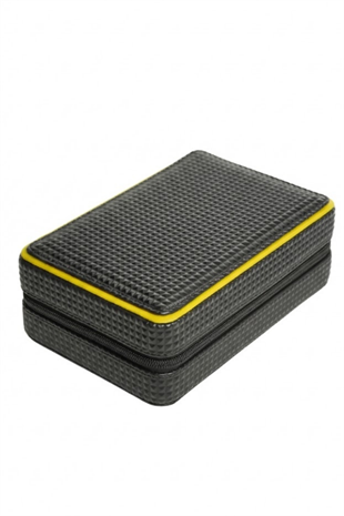PremiumQuality Siyah-Sarı Deri Seyahat Humidor Puro Kutusu