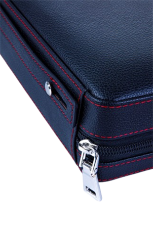 PQ Çakmak Kesicili XL Siyah Kırmızı Dikişli Deri Puro Taşıma Çantası & Seyahat Humidoru