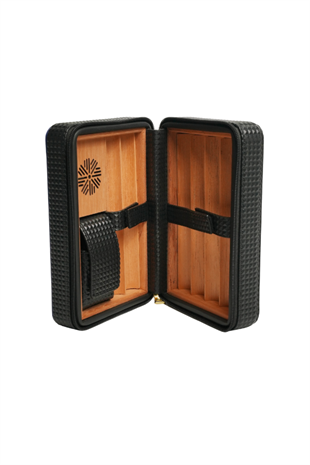 PremiumQuality Siyah-Kırmızı Deri Seyahat Humidor Puro Kutusu