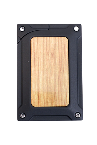 Caseti Tek Torch Pürmüz Siyah Ahşap Desenli Metal Puro Çakmağı