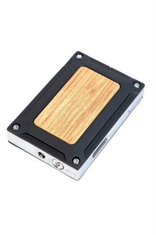 Caseti Tek Torch Pürmüz Siyah Ahşap Desenli Metal Puro Çakmağı