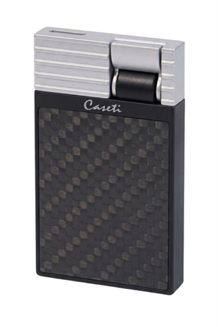 Caseti Tek Torch Perde Alev Siyah Karbon Gümüş Metal Puro Çakmağı