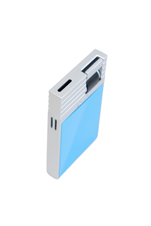 Caseti Tek Torch Perde Alev Mavi Gümüş Metal Puro Çakmağı