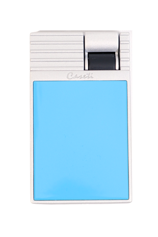 Caseti Tek Torch Perde Alev Mavi Gümüş Metal Puro Çakmağı