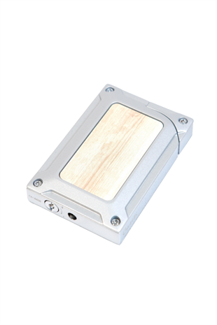 Caseti Tek Torch Pürmüz Gümüş Ahşap Desenli Metal Puro Çakmağı