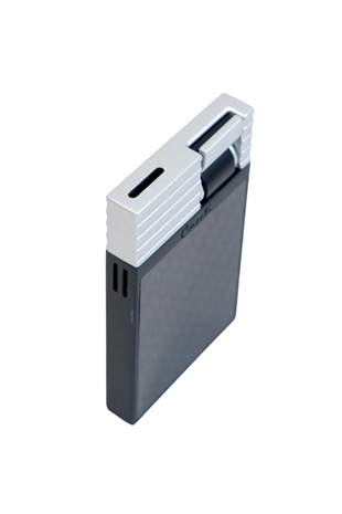 Caseti Tek Torch Perde Alev Siyah Karbon Gümüş Metal Puro Çakmağı