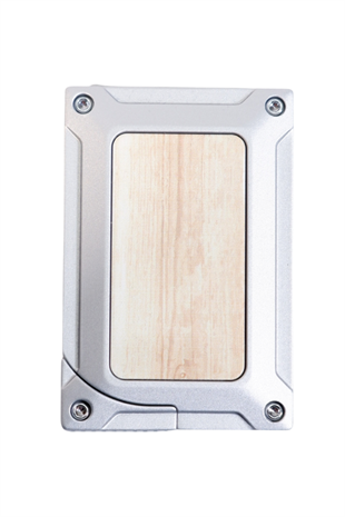 Caseti Tek Torch Pürmüz Gümüş Ahşap Desenli Metal Puro Çakmağı