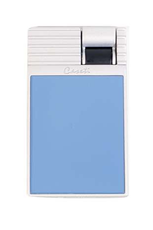 Caseti Tek Torch Perde Alev Mavi Gümüş Metal Puro Çakmağı