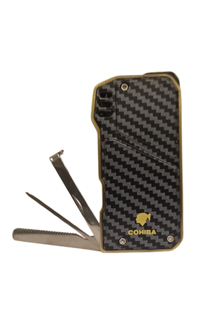 Cohiba Soft Flame Karbon Desenli-Bakır Metal Pipo Çakmağı