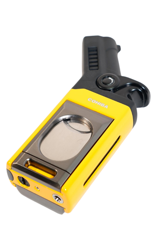 Cohiba Tek Torch Pürmüz Dahili S-V Cut & İğneli Sarı Siyah Metal Puro Çakmağı