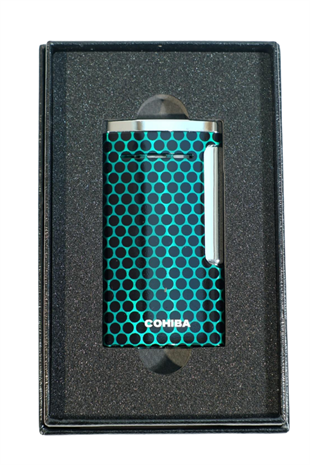 Cohiba Tek Torch Perde Alev Slim 7 Dizayn Yeşil Desenli Puro Çakmağı
