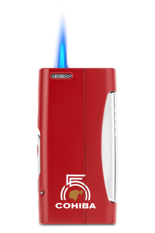Cohiba Tek Torch Pürmüz 55. Yıl Özel Üretim Dahili Delicili Kırmızı-Gümüş Puro Çakmağı