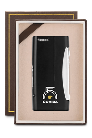 Cohiba Tek Torch Pürmüz 55. Yıl Özel Üretim Dahili Delicili Siyah-Gümüş Puro Çakmağı