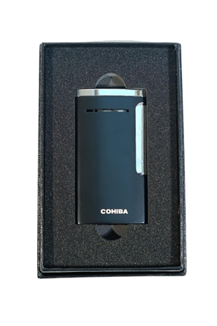 Cohiba Tek Torch Perde Alev Slim 7 Dizayn Siyah Metal Puro Çakmağı