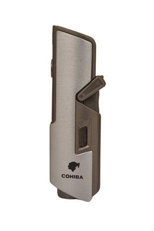 Cohiba Tek Torch Pürmüz Gümüş-Gunmetal Dahili Delici & İğne Metal Puro Çakmağı