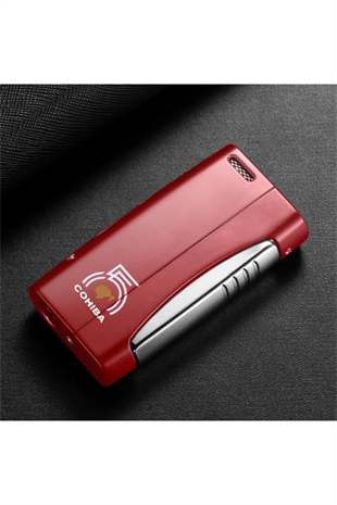 Cohiba Tek Torch Pürmüz 55. Yıl Özel Üretim Dahili Delicili Kırmızı-Gümüş Puro Çakmağı