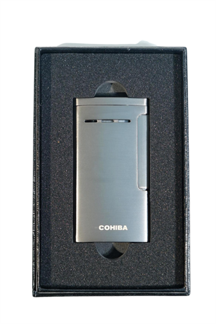 Cohiba Tek Torch Perde Alev Slim 7 Dizayn Gunmetal Metal Puro Çakmağı