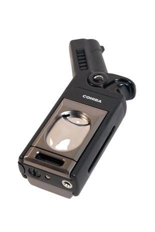 Cohiba Tek Torch Pürmüz Dahili S-V Cut & İğneli Siyah Gunmetal Metal Puro Çakmağı