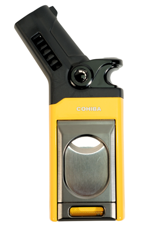 Cohiba Tek Torch Pürmüz Dahili S-V Cut & İğneli Sarı Siyah Metal Puro Çakmağı