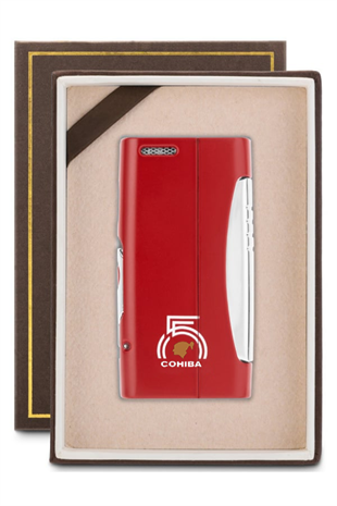 Cohiba Tek Torch Pürmüz 55. Yıl Özel Üretim Dahili Delicili Kırmızı-Gümüş Puro Çakmağı